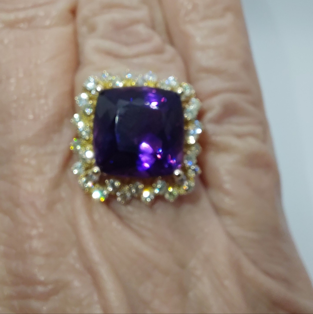 Amethyst Halo Style Ring 7.3 Ct Center Stone With 1 Ct Diamonds 14ct Gld Sz 6.75 - Picture 3 of 11